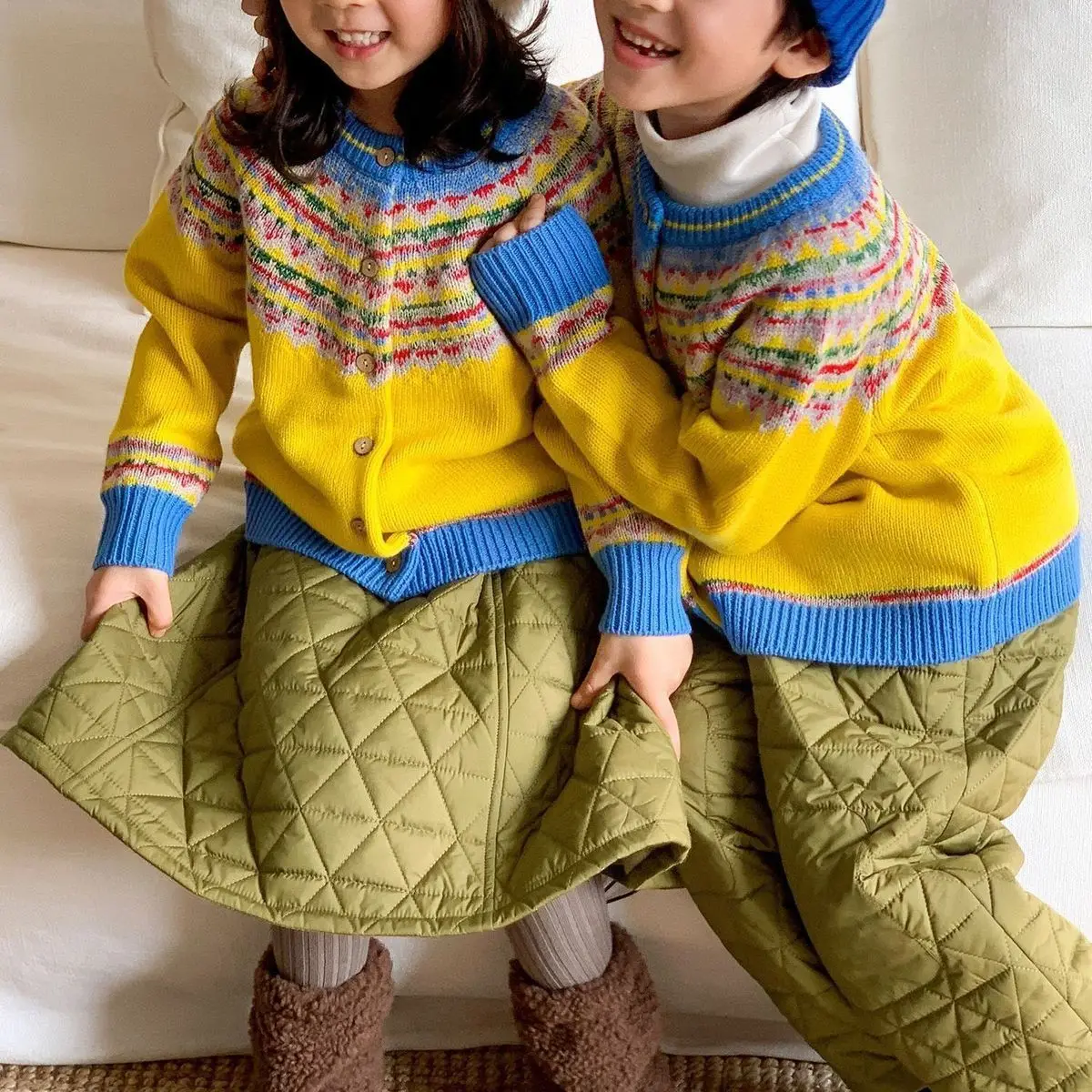 Kinderkleidung im koreanischen Stil 2026 Neue Winter Vintage Fair Isle Jacquard Strickjacke für Mädchen – Detail 3