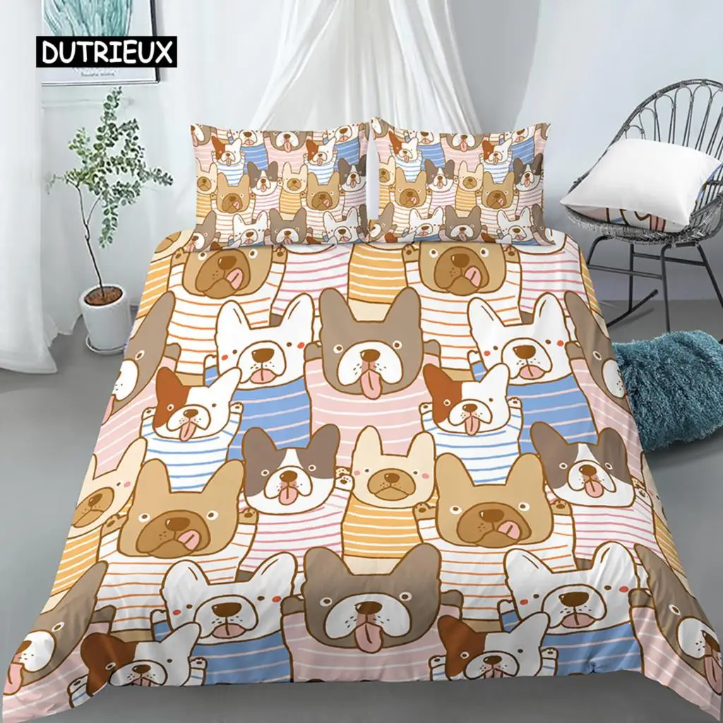 

Cartoon Dog Bedding Sets Cute Pug Home Pet Duvet Cover with Pillow Case for Family Home Bedroom Decor Women Children Kids Teen