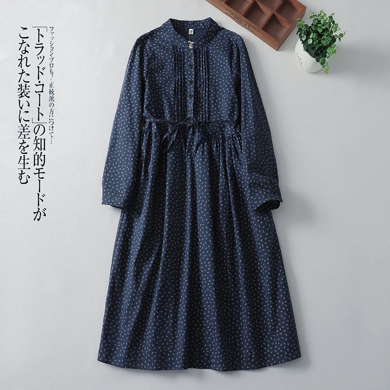 NYFS 2025 Spring Autumn New Cotton Linen Vintage Woman Dresses Vestidos Robe Ete Femme Elbise Loose Print Long Sleeve Long Dress