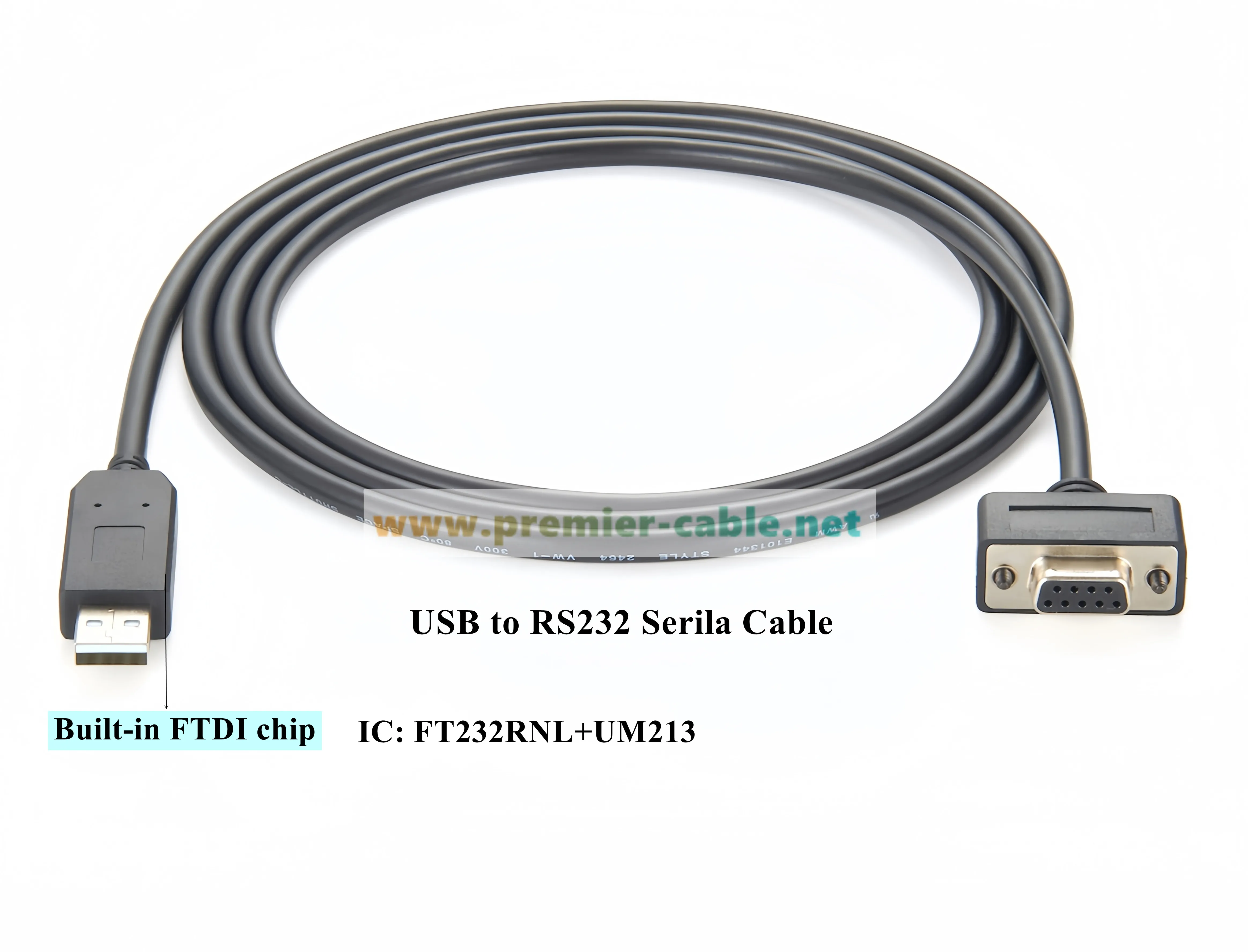 USB-auf-RS232-Seriellkabel mit niedrigem Profil, DB9-schlankes serielles RS232-DB9-Buchse-Adapterkabel mit FTDI-Chip, USB-auf-COM-Port-Kabel – Detail 3