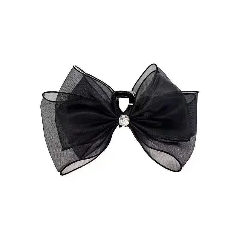 2024 New Women\'s Black Sand Fashionable and Sweet Bow Grab Clip Back Spoon Pan Hair Style Shark Clip Hair Card Accessories