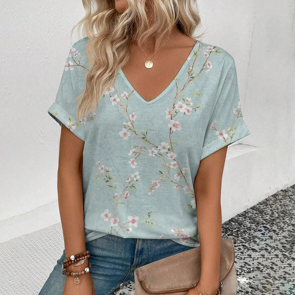 

Funny 3D Print Pattern Women's T-Shirt Casual V-neck Short Sleeve Tee Summer Loose Female Clothing Fashion Comfortable Girl Tops