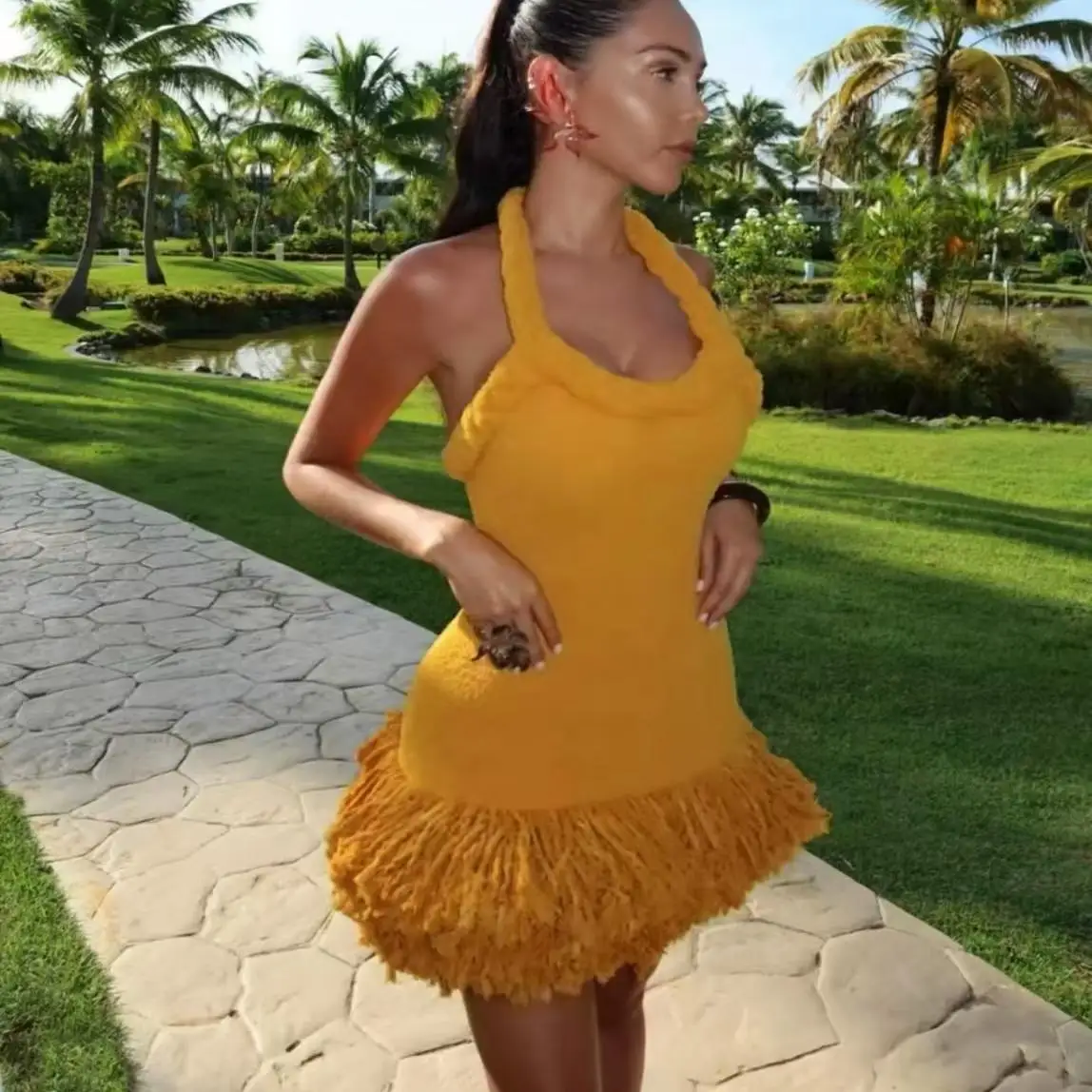 Handgewebter geflochtener Seilfransen Dr. Sexy Bal Rock mit hoher Taille ohne Sve Damen Autumn Faion Dr