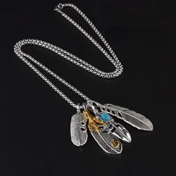 Brand Version of Takahashi Feather Pendant Necklace Men Tide Retro Leaves Long Sweater Chain Unisex Hip Hop Jewelry Wholesale