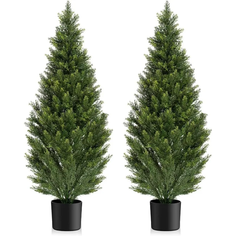 6FT Artificial Topiary Trees Tall, Outdoors UV Protection Fake Cypress Tree, Realistic 72IN Pine Potted Plants for Patio