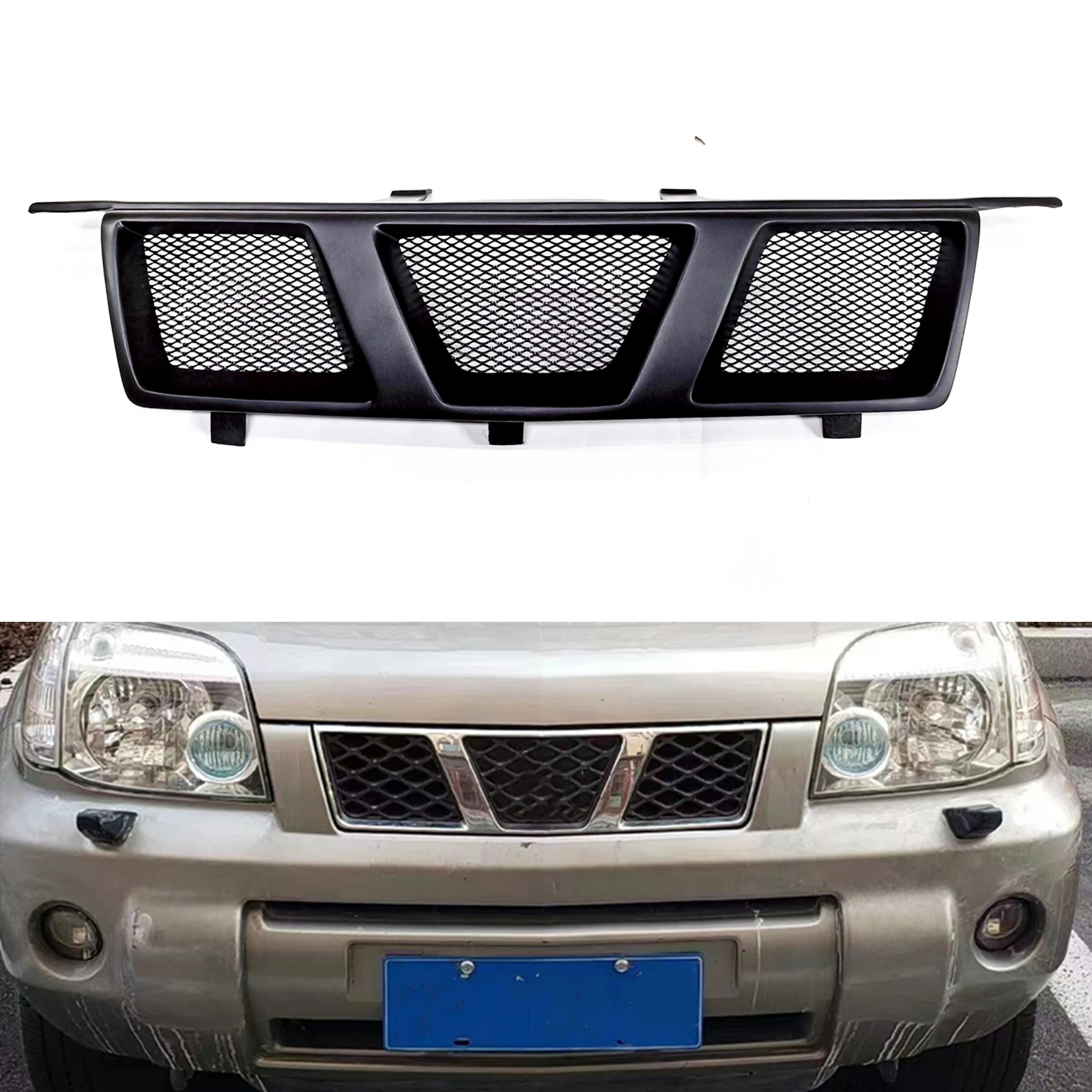 

Front Grille Racing Grill For NISSAN X-TRAIL Facelift 2005 2006 2007 Fiberglass Upper Bumper Hood Mesh Grid Body Kit