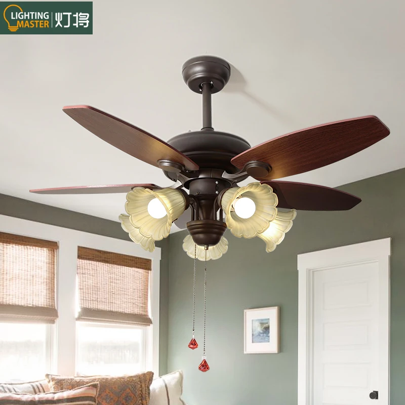 

American restaurant fan light household integrated ceiling fan light living room bedroom dining room glass retro 2024 new lamps