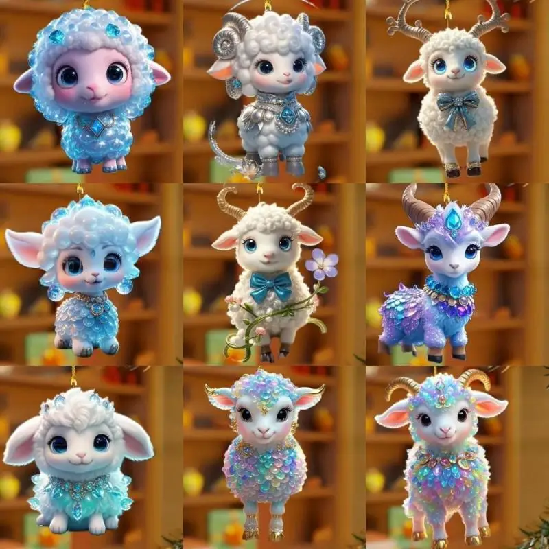 1Pcs 2D Acrylic New Acrylic Cute Cartoon Lamb Hanging Ornament, Lovely Holiday Decorative Pendant For Christmas Tree