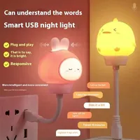 Smart Voice Control Moon Night Light Rabbit Cat USB Bedside Animal Lamp Voice Activated for Kids and Nursery Bedroom