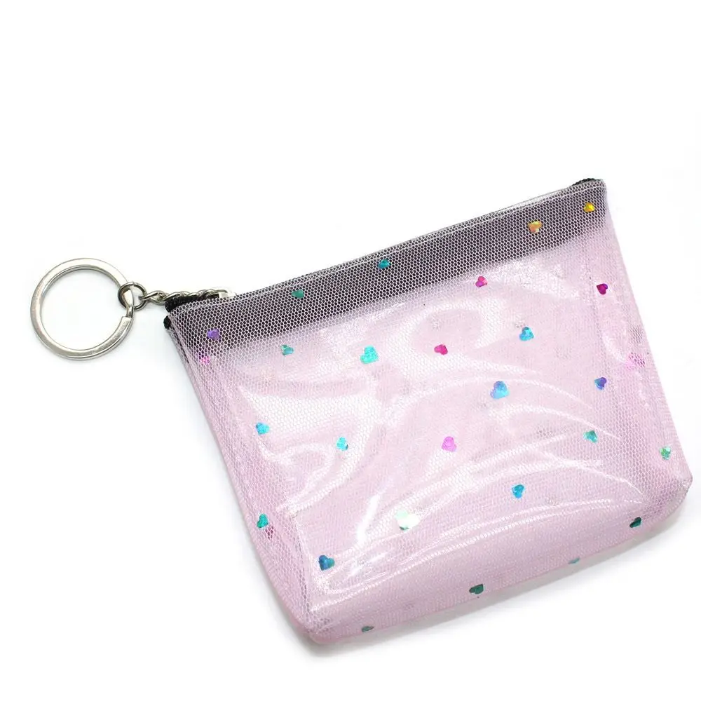 

Fashion Candy Color Transparent Coin Purse Heart Zipper Small Wallet Korean Style Mesh Card Storage Bag Women