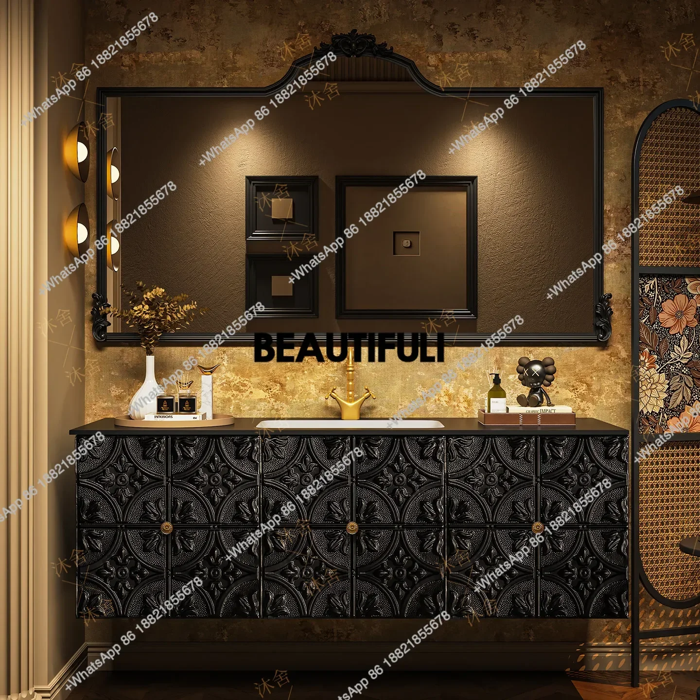 

New French bathroom cabinet ceramic integrated basin bathroom white washstand bathroom cabinet