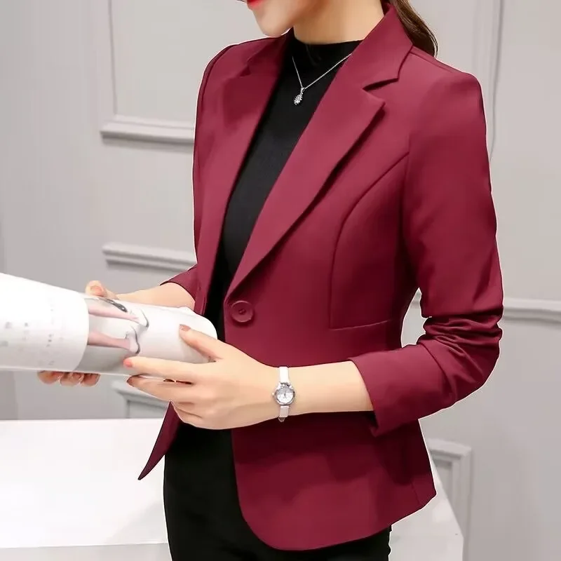 Office Lady Slim Solid Color Blazers Women New Single Button Commute Blazer Spring Autumn Long Sleeve Casual Jackets All-Match