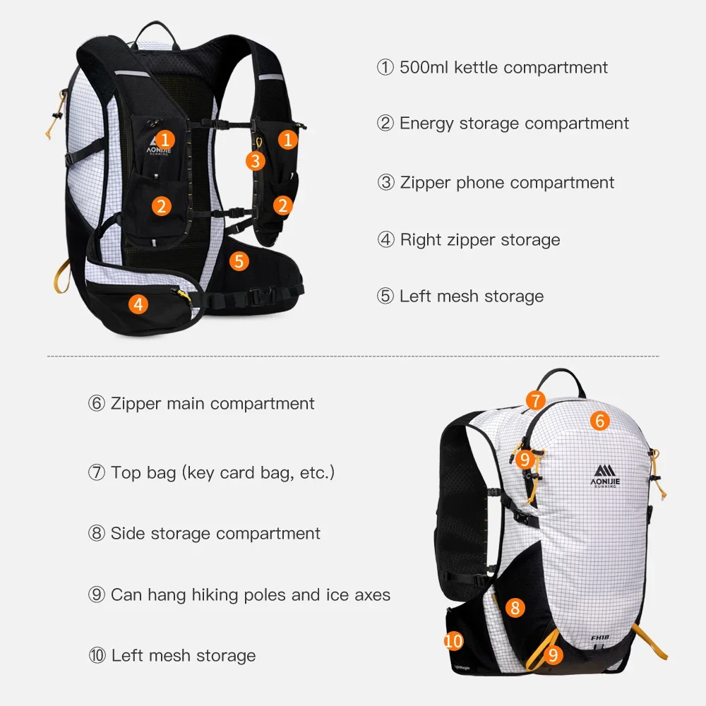 AONIJIE FH2518 하이킹 배낭 18L 경량 유니섹스 아웃도어 등산 배낭 마라톤 트레일 러닝 배낭