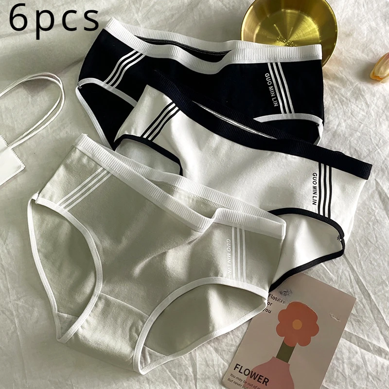 

6Pcs Mid waist Solid seamless Sexy panties Cotton briefs women's Maiden underwear for set sensual lingerie woman Female Panty