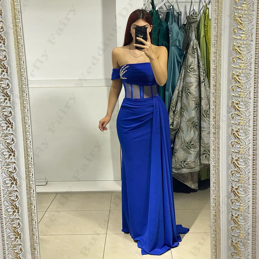 Vestidos de noite sem encosto para mulheres, vestidos sexy sereia, fora do ombro, vestidos sem mangas, miçangas fascinantes, formais e elegantes, luxuosos e elegantes