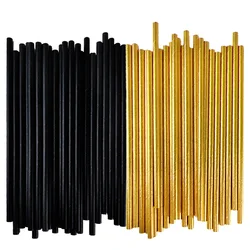 50/100pcs Black Gold Foil Paper Straws Disposable Drinking Straw Biodegradable Cocktail Straws Birthday Wedding Party Supplies