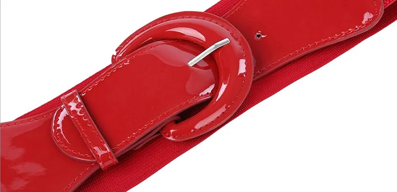 2025 Design Leder Rot Schwarz Helle Farbe Elastische Schnalle Gürtel Retro Frauen Mantel Taille Abdeckung Dekorative Kleid Breite Hersteller – Detail 4