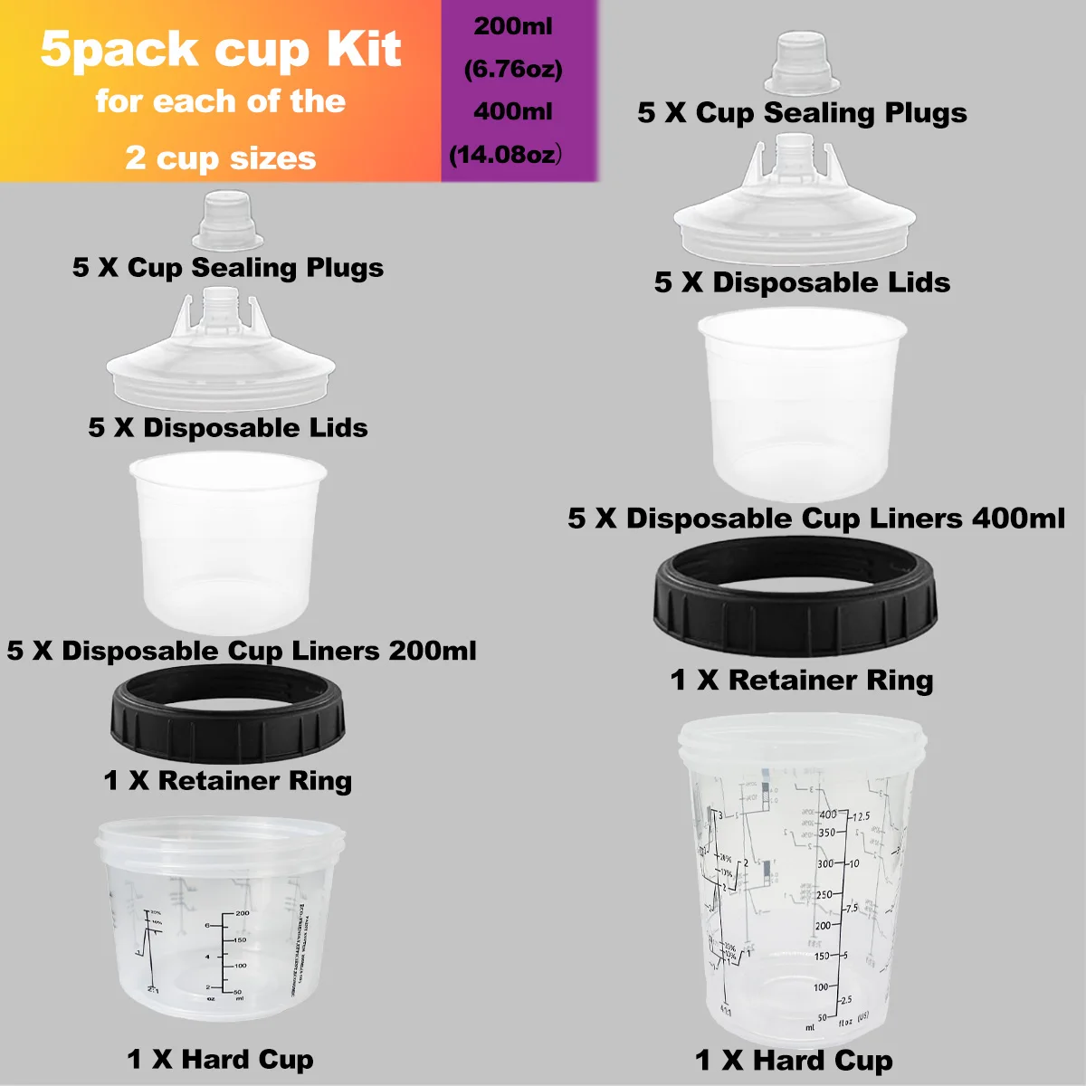 

Spray Gun Paint Mixing Cup H/O Quick Cup Spray Gun Tank Disposable Paint Cup 200ml+400ml /400ml+600ml Paint System 3