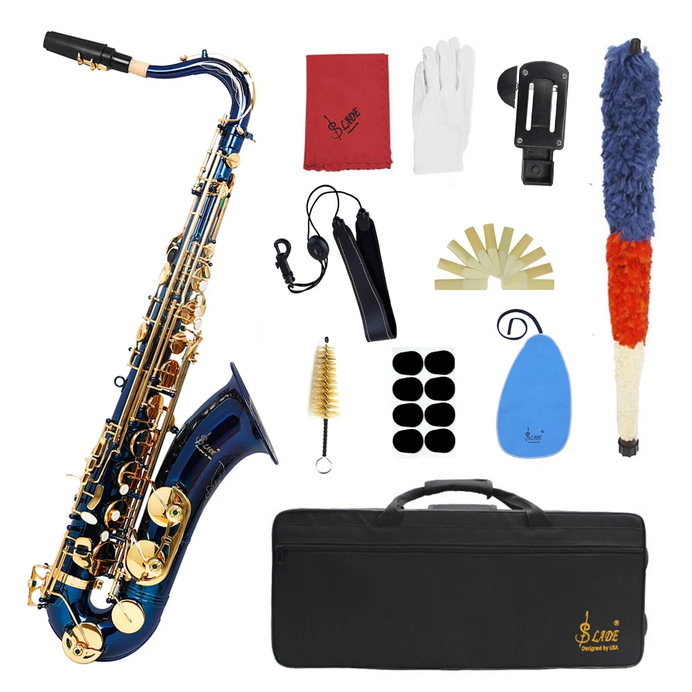 

SLADE Bb Tenor Saxophone Professional Brass Sax Saxofone Woodwind Instrument with Case Reeds Strap Cleaning Set Accessories