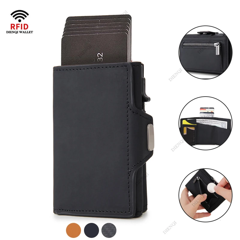 Credit Card Holder Men Wallets RFID Aluminium Box PU Leather Wallets with Money Clip Carbon Fiber Bank Cardholder Case Choice