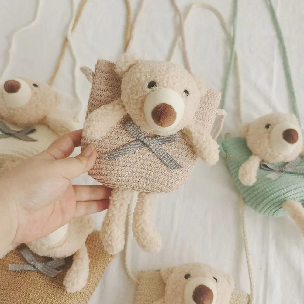 

1PCS Princess Straw Colorful Cute Bear Coin Purse Shoulder Bag Messenger Bag Summer