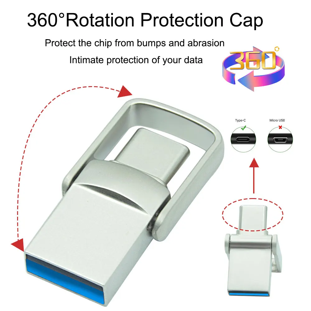 Type C Ultra Dual USB 3.0 2 IN 1 mini pen drive 128GB Metal USB flash drive 64GB Flash Drive 32GB Memory stick Business gift