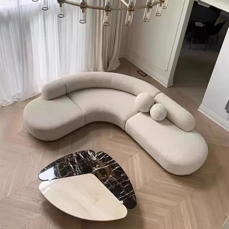 For Italian Minimalist Fabric Sofa Set Wabi-Sabi Inspired Simple Technology Wood and Cloth for Living Room VIP Corner - view 2