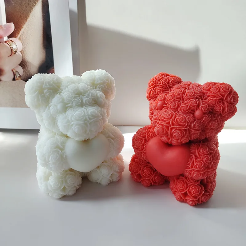 

Valentine's Day Love Cute Bear Silicone Candle Mold Lover Bears Hold Heart Gypsum Soap Chocolate Mould Wedding Souvenirs Gifts