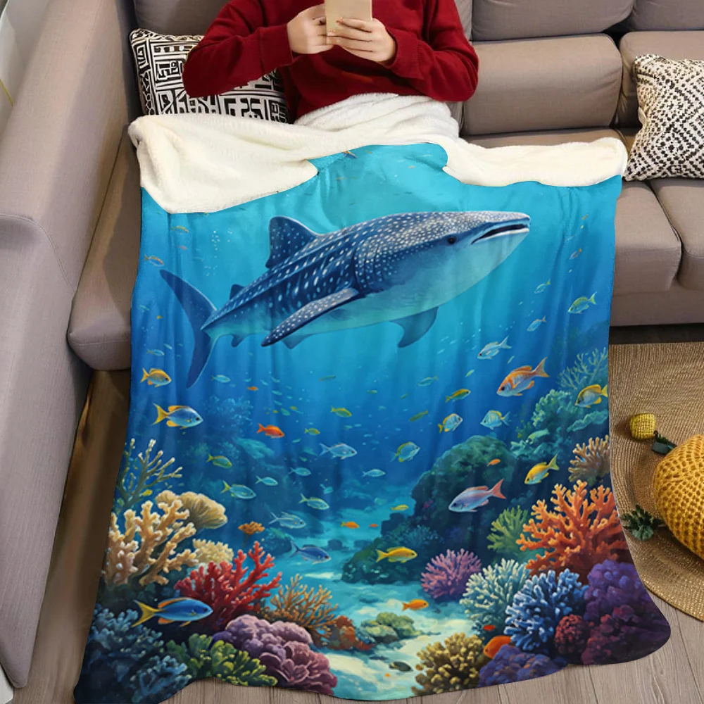 Cool Shark Ocean Flannel Blanket Warm Soft Halloween Christmas All-Season Couch Decorative Cozy Warm Gift