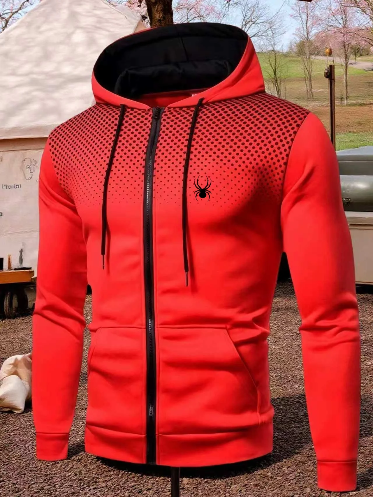 Men Simple Zipper Hooded Top autumn and winter Warm Outerwear Drawstring Hoodie Outdoor street Men Casual Sporty Printed Graphic