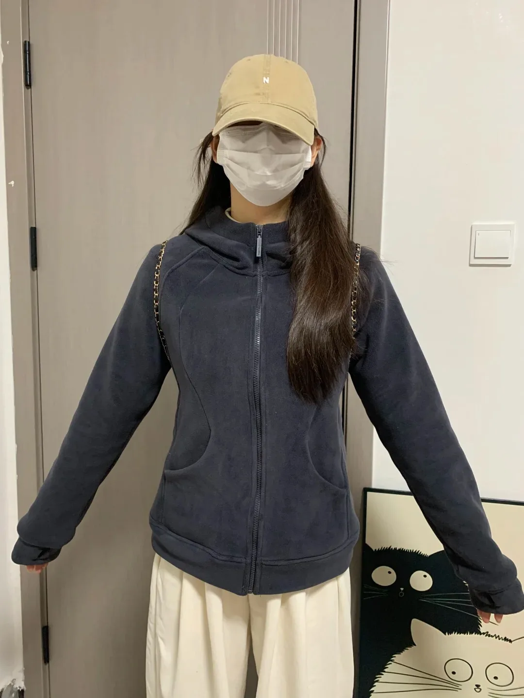 Sudadera de lana sin sombrero para mujer, Sudadera con capucha pesada para otoño, ropa para el centro, elegante, encantadora, con contraste de albaricoque Ins