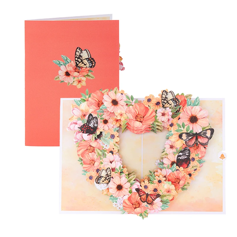 Butterfly Flowers Pop-up Greeting Card with Envelope Floral Postcard Florid Birthday Cards Valentines Gifts Mothers Day Presents