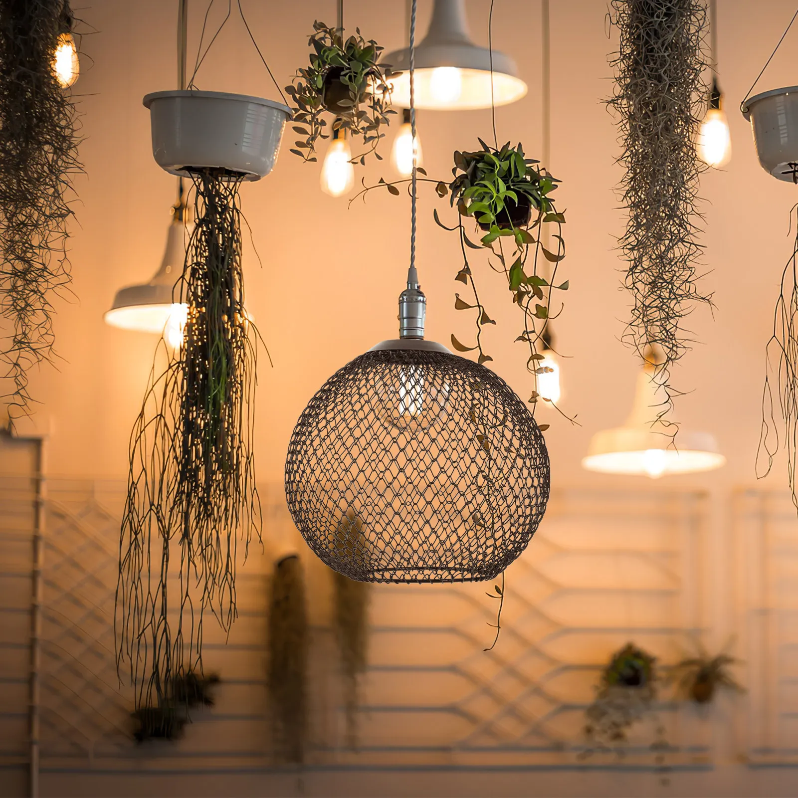 Black Foldable Iron Mesh Lampshade Collapsible Metal Lamp Cover E27 Light Fixture Decorative Pendant Light Living Room Bedroom