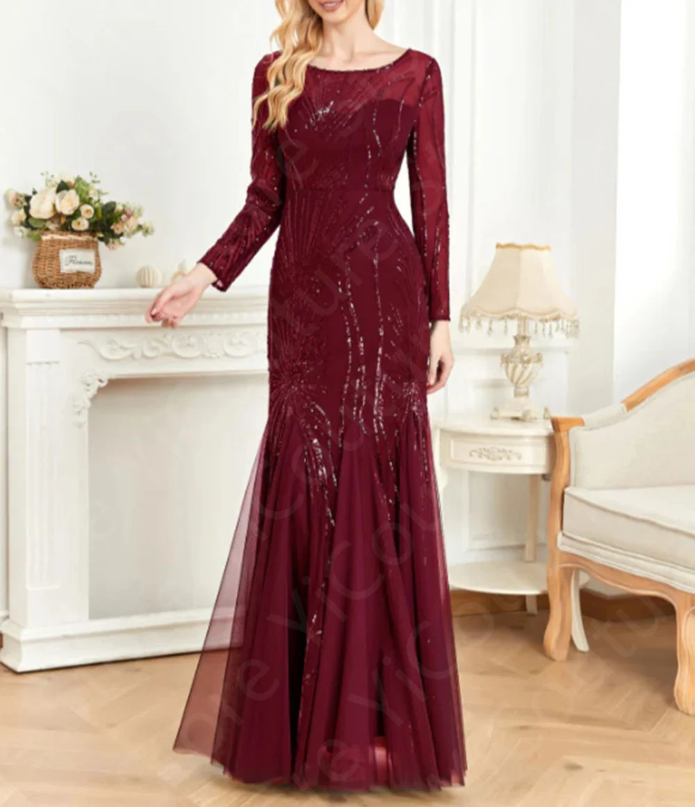 فساتين سهرة أنيقة مخصصة باللون الأزرق الملكي حورية البحر فساتين حفلات بأكمام طويلة متألقة لحفلات الزفاف خط عنق الوهم #6