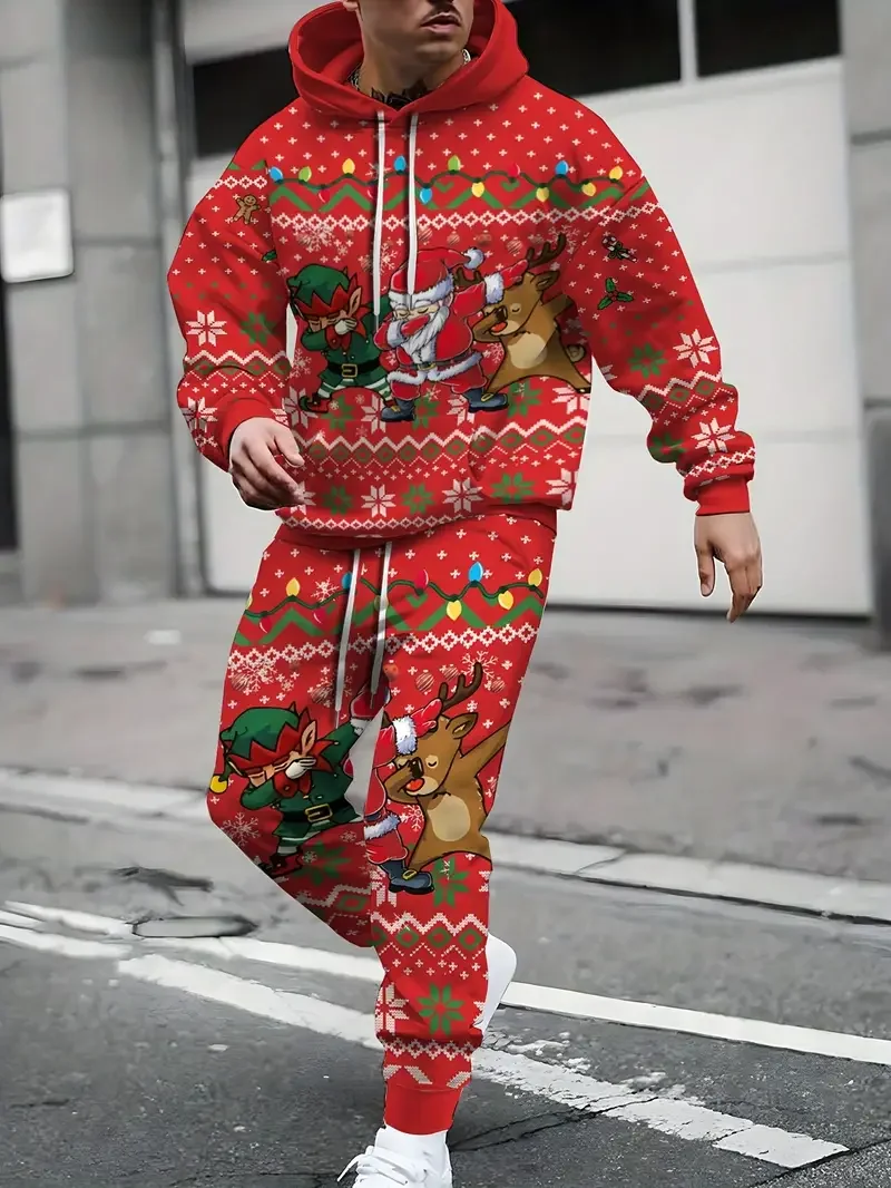 Nieuwe Kerst Heren Hoodies Broek Pak 3D Kerst Gedrukt Heren Tweedelige Set Trainingspak Casual Losse Sweatshirts Joggers sets