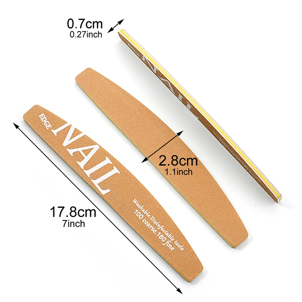 24/10/5Pcs/Lot Professional Nail Files Half Moon Design 100 /180 Grit Curved Double Sided Nail Art File Buffer Gel Removal Tool