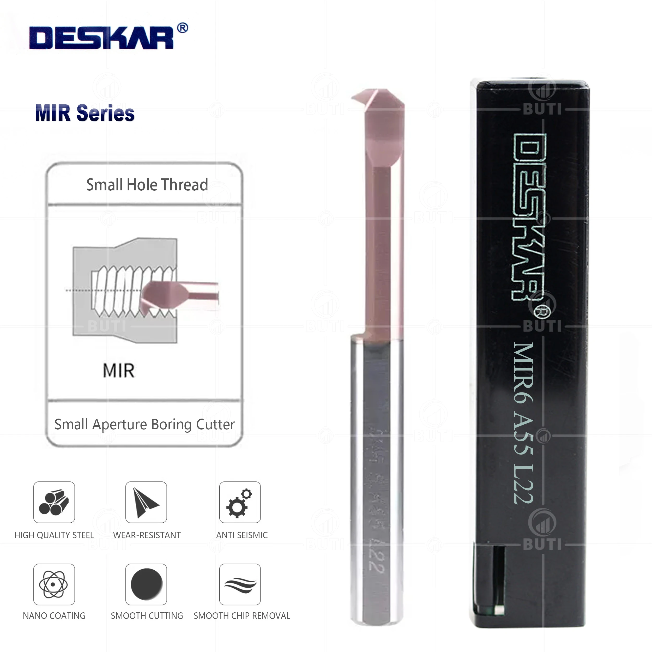 

DESKAR 100% Original MIR Alloy Thread Boring Cutter Tungsten Steel Seismic Resistant Micro Small Aperture CNC Integral Hole Tool