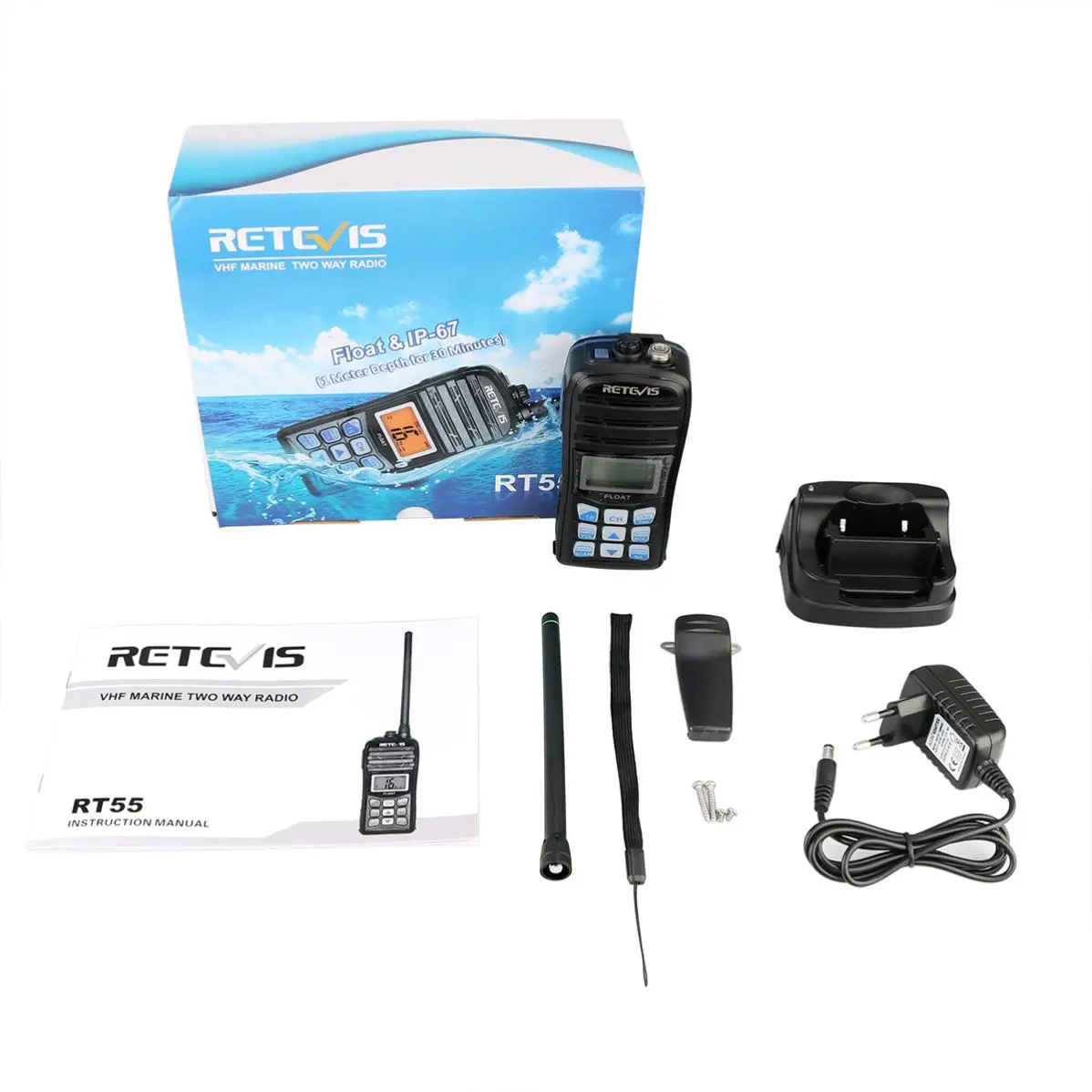 Retevis RT55 5W IP67  Marine Channels Two Way Radio Waterproof Handheld VHF walkie talkie Floating NOAA Weather Alert Long Range