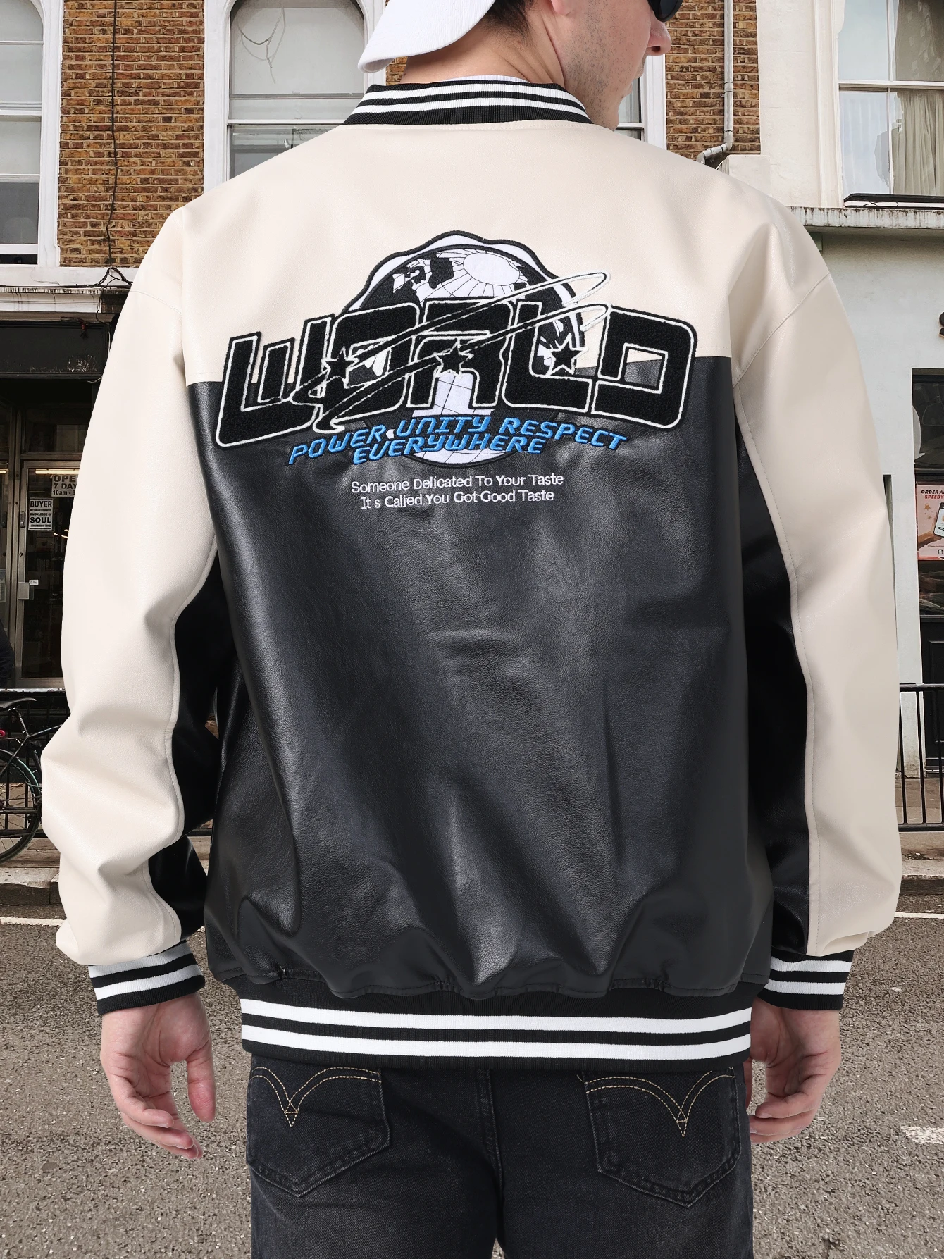 Jaqueta masculina de couro PU falso, outerwear solto casual de motociclista, casacos de beisebol varsity, primavera e outono, 24h enviado