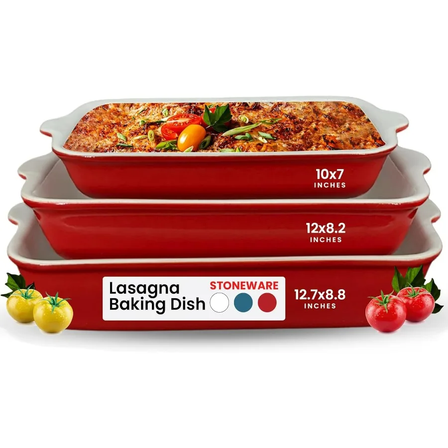 

Stoneware Baking Dish Lasagna Pans - Baking Casserole Dishes for Oven - Versatile Oven to Table Ceramic Baking Dish Set - Rectan