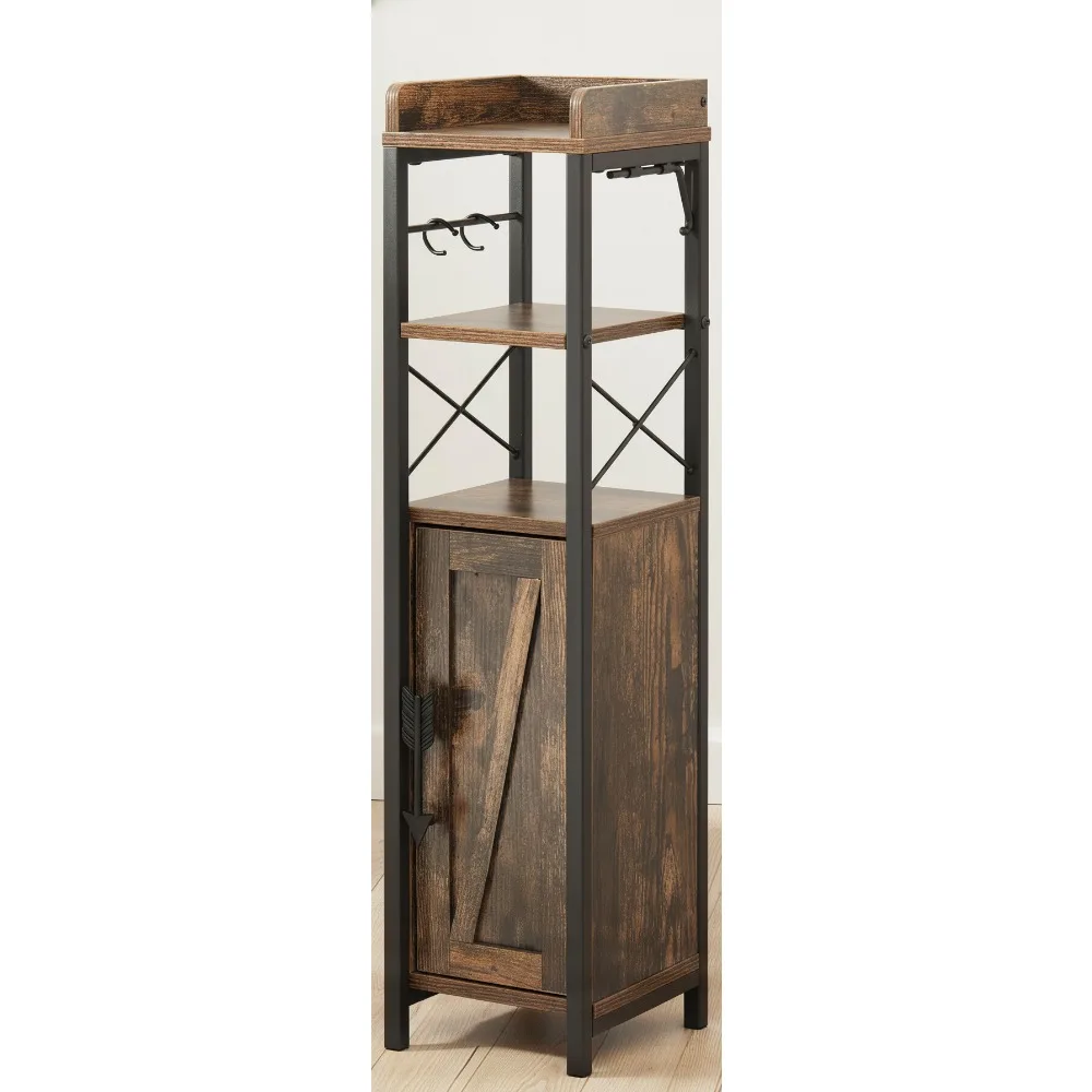 

Тонкий шкаф для ванной комнаты с дверцей и 2 полками, узкий органайзер для хранения небольших помещений, стиль фермерского дома, коричневый в деревенском стиле