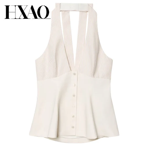 Imagen 2 del producto HXAO Y2K Top mujeres verano tanques y camisola corsé rayas Halter Tops para mujer Sexy Bustier apretado sin mangas espalda descubierta Tops chalecos