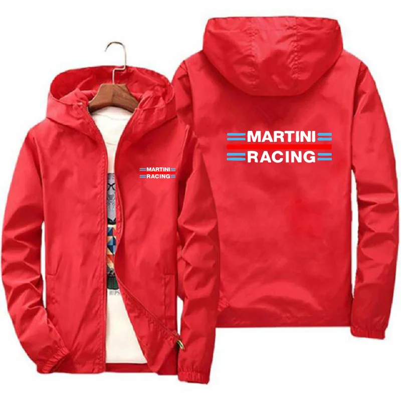 Martini Racing Men\'s Coat Thin Sunscreen Skin Zipper Hooded Windbreaker Sports Pilot Jacket Beach Parkas Cycling Tops Plus Size