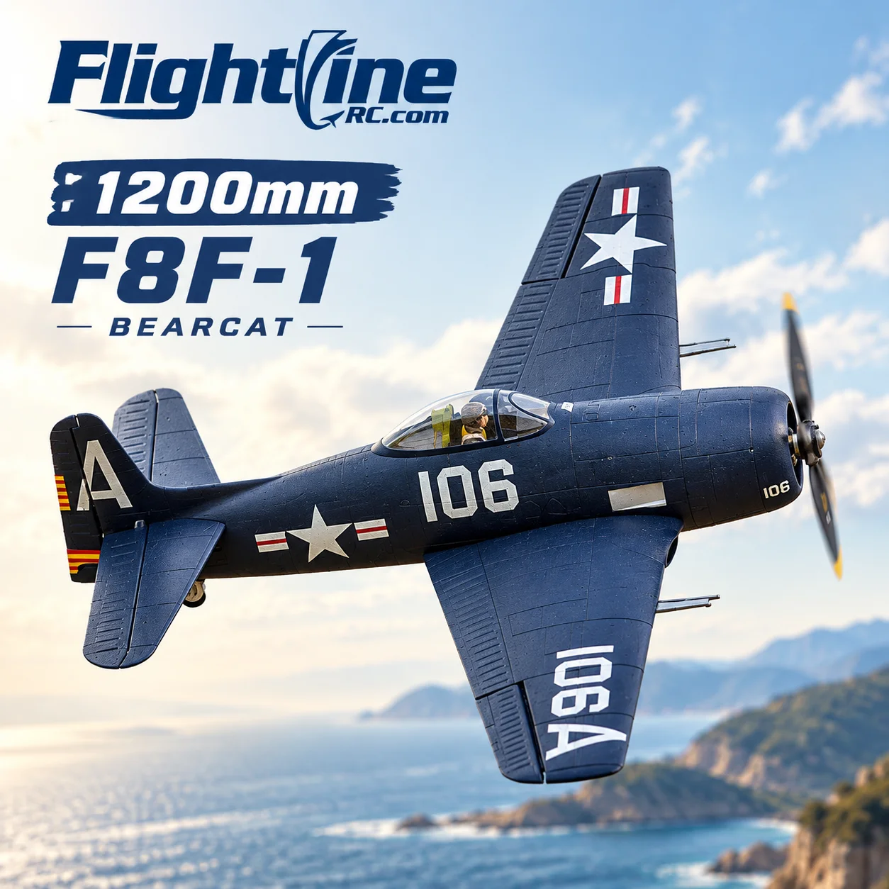 Freewing 1200MM Flightline F8F-1 Remote Control Airplane Bearcat Carrier Piston Fighter Simulation Propeller Model Adult RC Toy