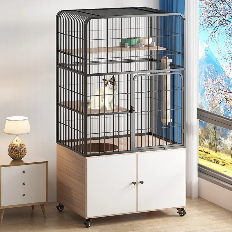 Cat Cage Oversized Free Space Household Pet Villa with Toilet Two-story Cat Cabinet