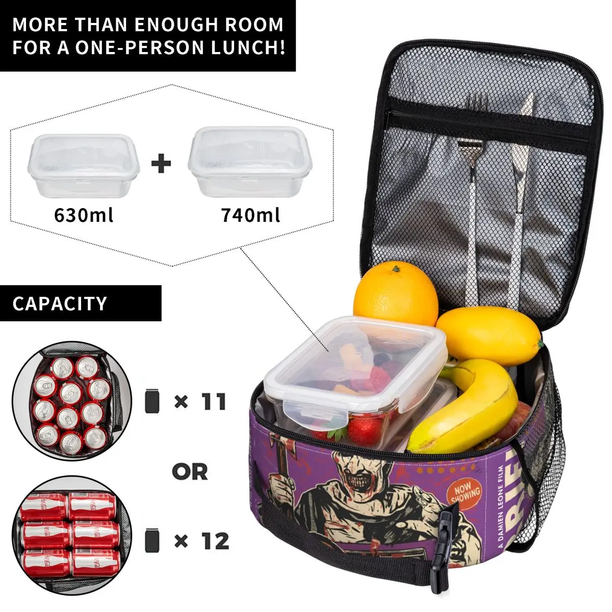 Art Crispies Terrifier Clown Lunch Bag Men Graphic Lunch Box Fun Outdoor Picnic Cooler Bag Portable Insulated Thermal Lunch Bags