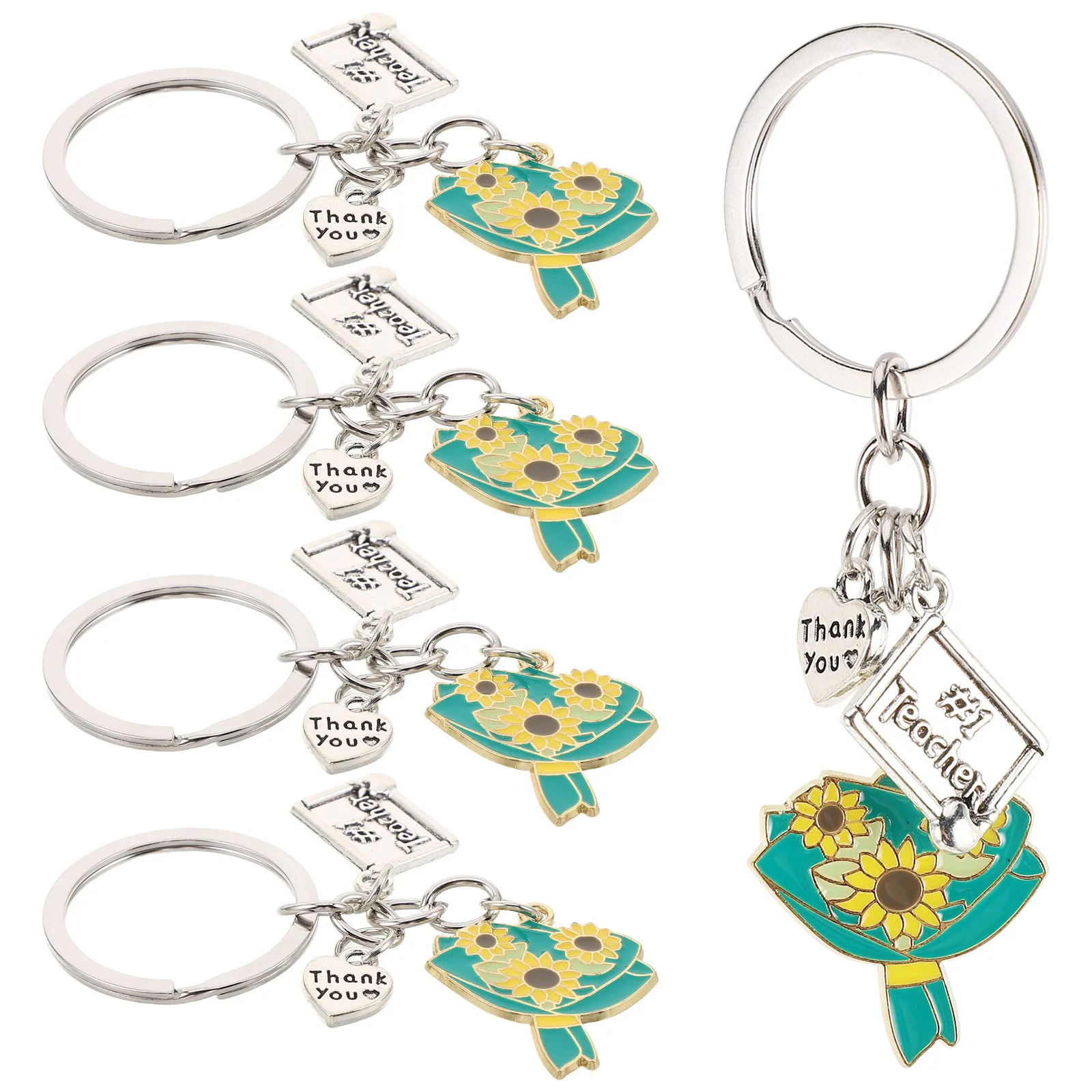 5Pcs Teacher Appreciation Keychain Floral Bouquet Pendant Small Thank You Gift Graduation End of Year Keepsake Teacher Favors