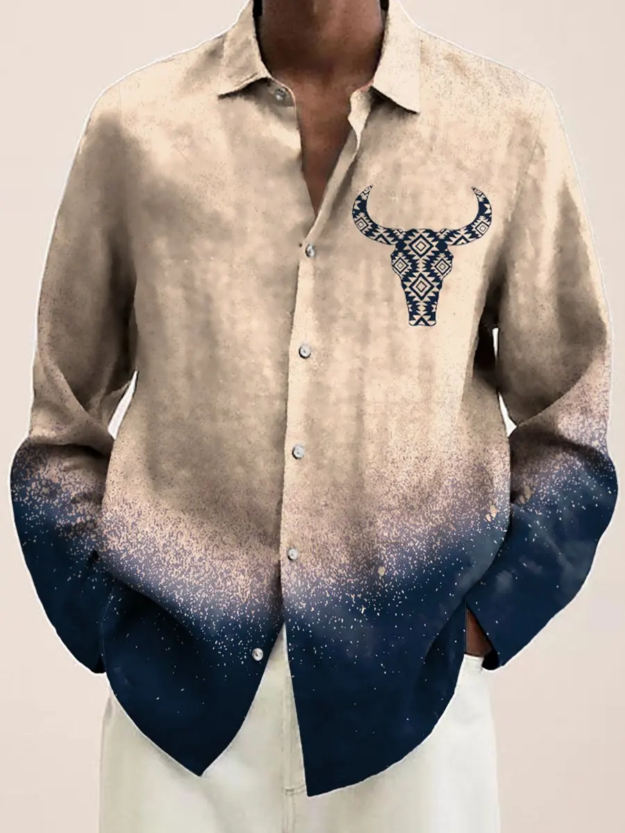 2024 Men\'s Kitten Stripe Print Long Sleeve Shirt Fashion Design Luxury Long Sleeve Tops Men\'s Four Seasons Button Lapel Shirt