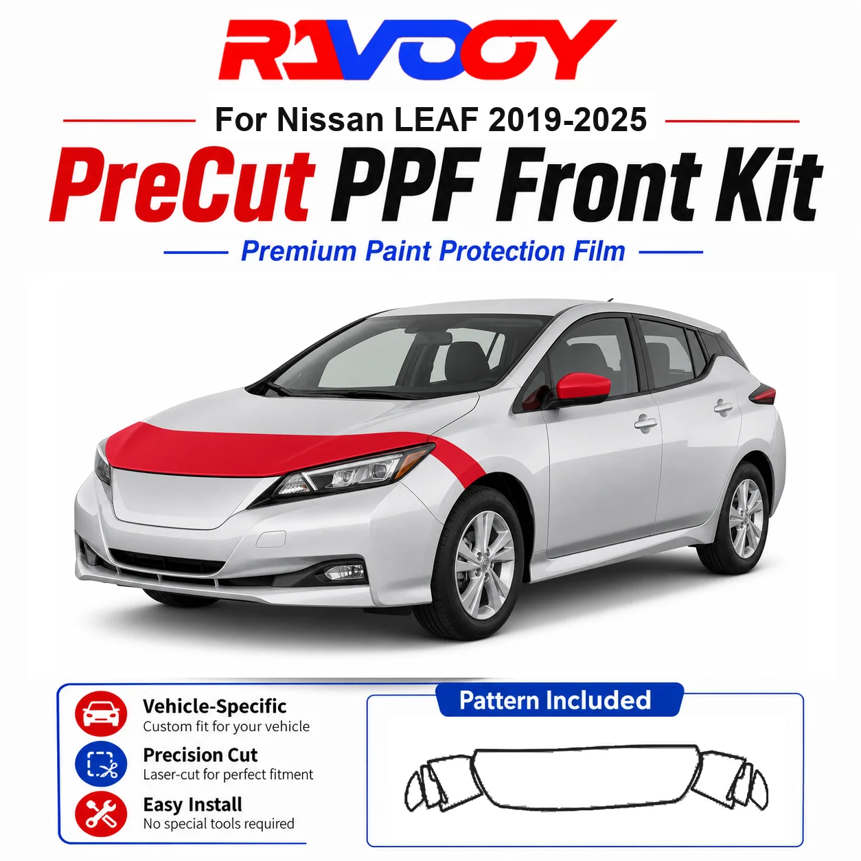 

8.5mil TPU Precut PPF Kit For Nissan LEAF 2019-2025 - Hood, Fenders & Mirror Set - Self-Healing Clear Bra Film