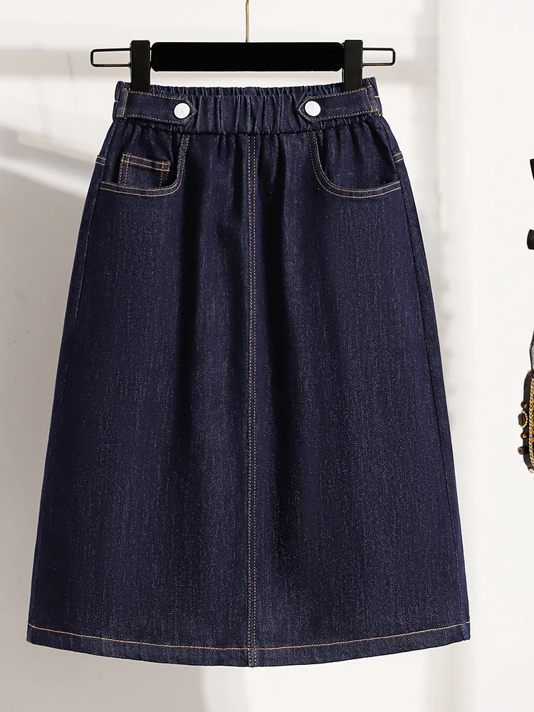 

Summer 2026 New plus Size Women's Thin Elastic Waist Jeans Midi Skirt Loose Fit A-Line Skirt Comfortable Slimming Effect